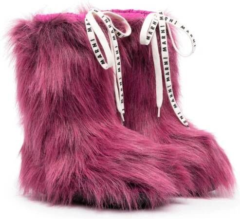 Marni Kids Knielaarzen met imitatiebont Roze