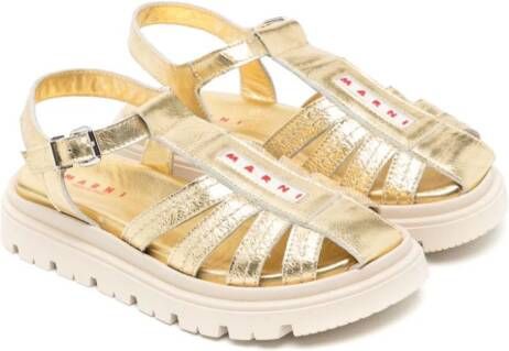 Marni Kids Gekooide leren sandalen met logo applicatie Goud