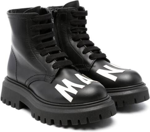 Marni Kids Leren combat boots Zwart