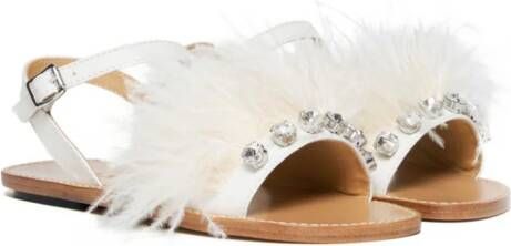 Marni Kids Marabou leren sandalen met kristallen Wit