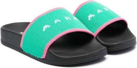 Marni Kids Slippers met logoprint Groen