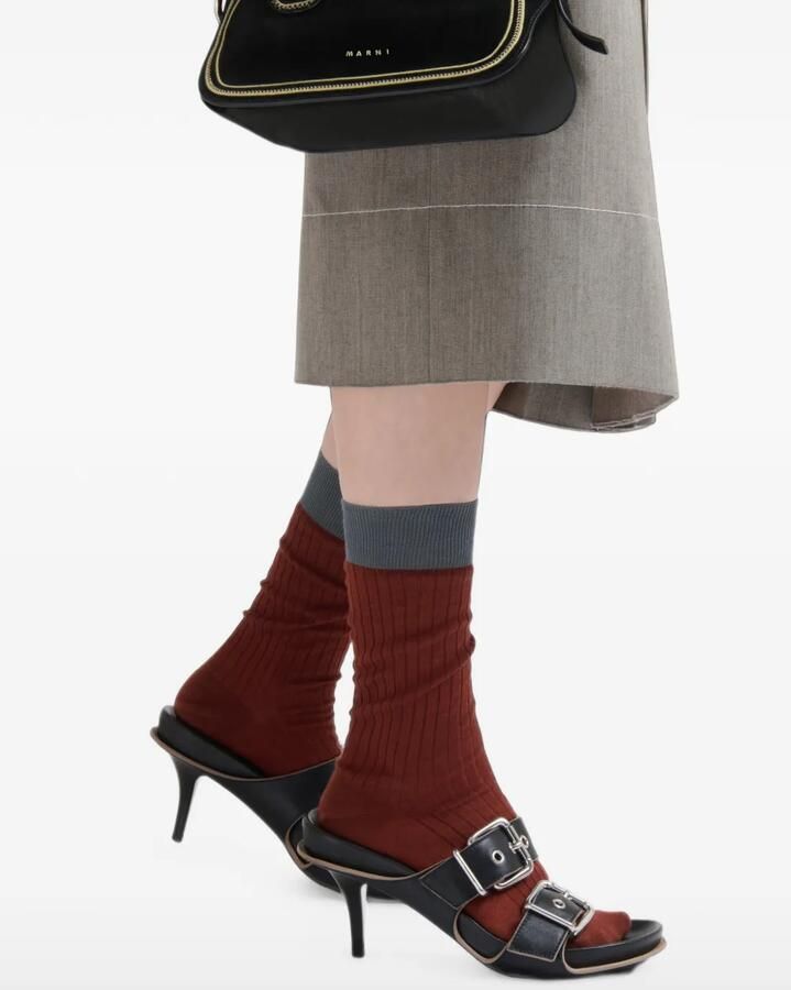 Marni Fussbett leren sandalen met hak Zwart