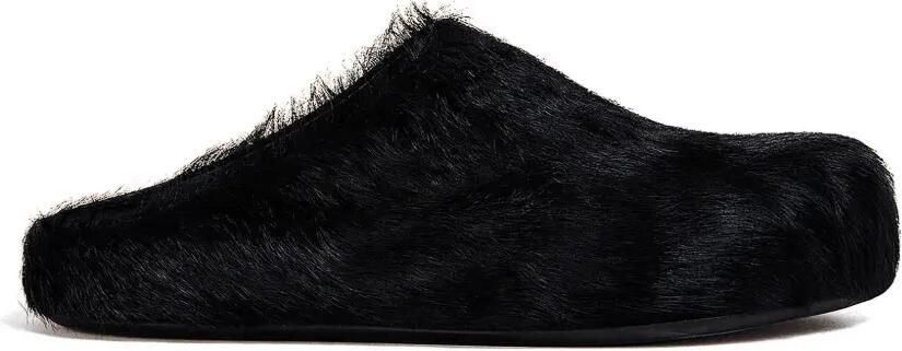 Marni Fussbett Sabot slippers met kalfshaar Zwart