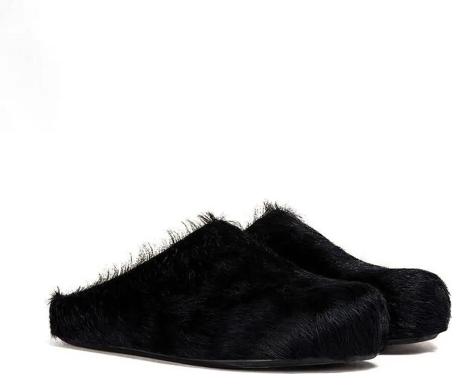 Marni Fussbett Sabot slippers met kalfshaar Zwart - Foto 2