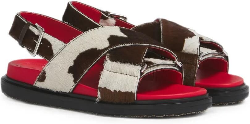 Marni Fussbett sandalen met koeien-print en ponyhaar Bruin - Foto 3