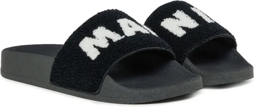 Marni Kids Badslippers met logo-jacquard Zwart