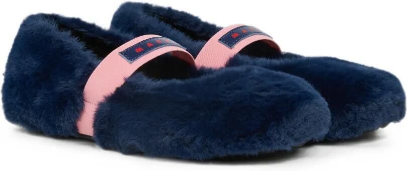 Marni Kids Ballerina's met elastische band en imitatiebont Blauw