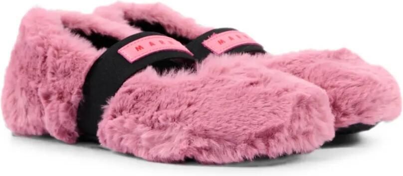 Marni Kids Ballerina's met elastische band en imitatiebont Roze