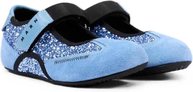 Marni Kids Ballerina's met klittenband en glitters Blauw