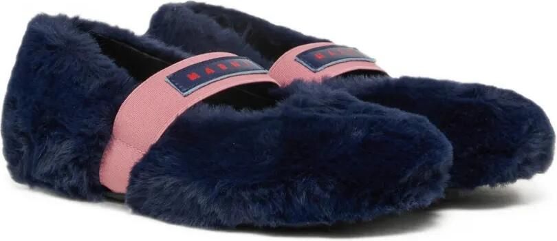Marni Kids Ballerina's van imitatiebont met elastische band met logo Blauw