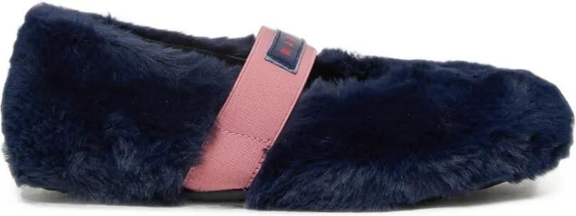 Marni Kids Ballerina's van imitatiebont met elastische band met logo Blauw - Foto 4