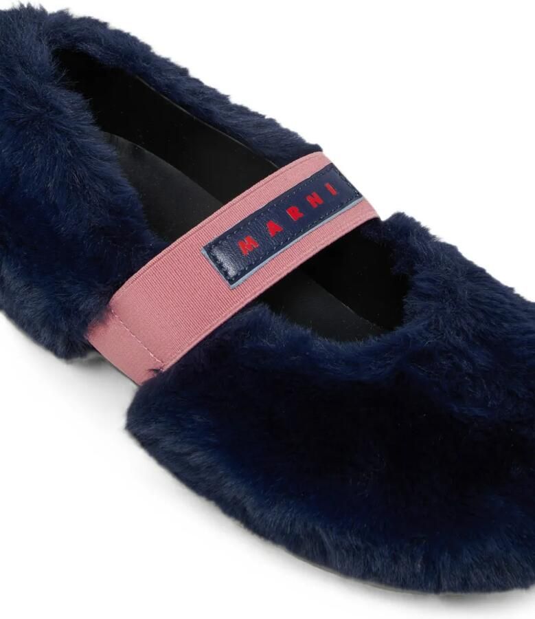Marni Kids Ballerina's van imitatiebont met elastische band met logo Blauw - Foto 2