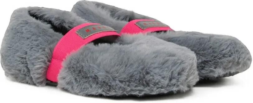 Marni Kids Ballerina's van imitatiebont met elastische band met logo Grijs