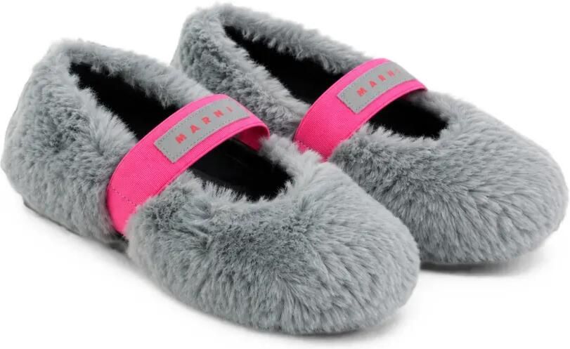 Marni Kids Ballerina's van imitatiebont met elastische band met logo Grijs