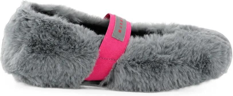 Marni Kids Ballerina's van imitatiebont met elastische band met logo Grijs - Foto 3