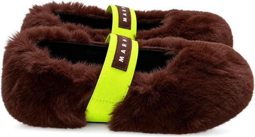 Marni Kids Ballerina's van schapenvacht met logo-patch Bruin