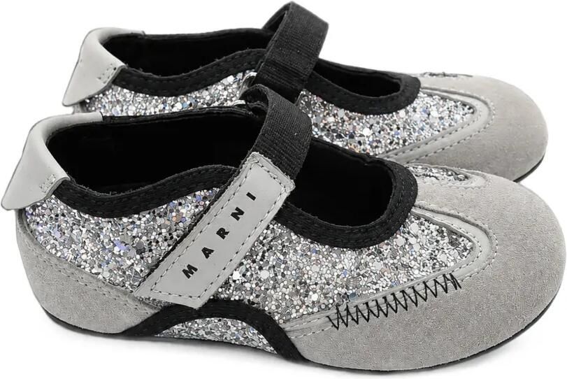 Marni Kids Ballerina's verfraaid met glitters en klittenband Zilver
