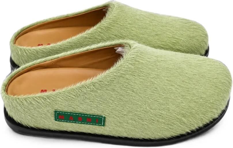 Marni Kids Fussbett sabot muiltjes met ponyhaar Groen
