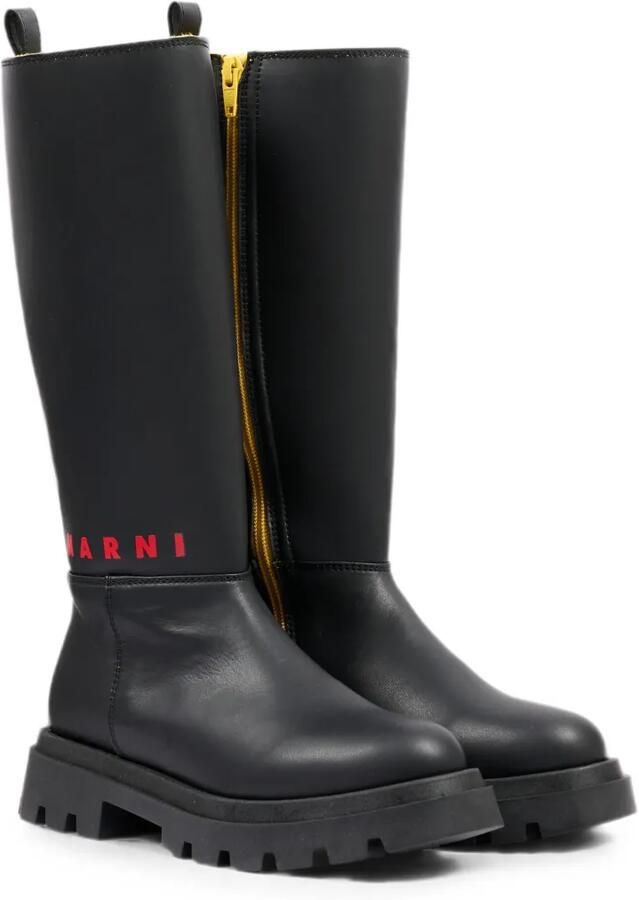 Marni Kids Laarzen met chunky zool en logo-print Zwart