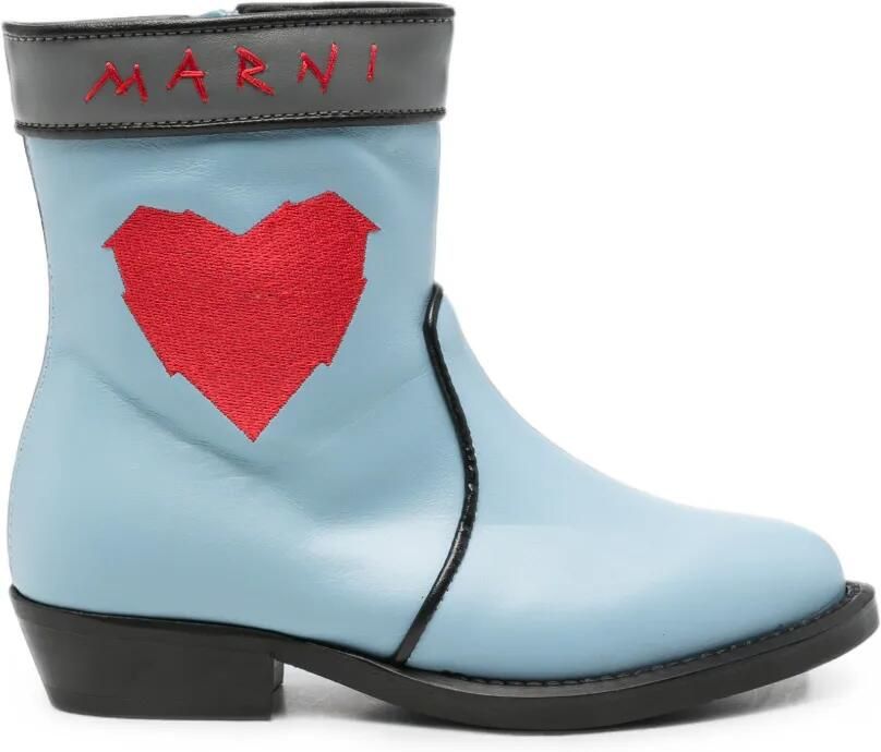 Marni Kids Laarzen met geborduurd logo en hart-patroon Blauw
