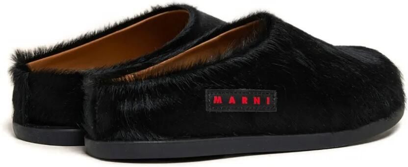 Marni Kids Leren slippers met patch Zwart
