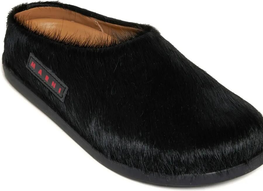 Marni Kids Leren slippers met patch Zwart - Foto 2