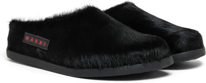 Marni Kids Leren slippers met patch Zwart - Foto 4