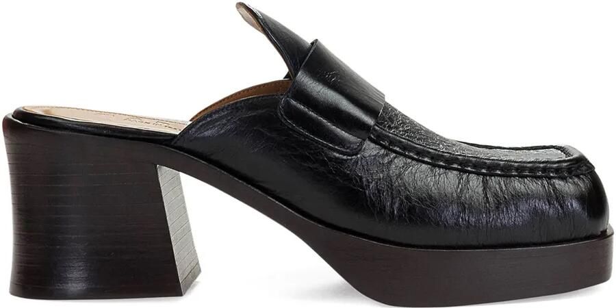 Marni Leren "Black" slippers Zwart