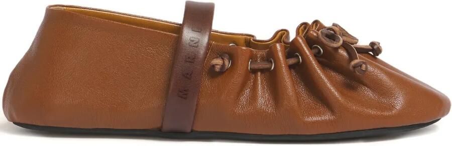 Marni Leren Mary Jane zachte ballerina's Bruin