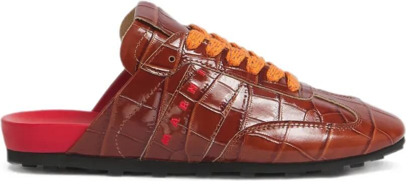 Marni Softy Soccer leren slip-on sneakers met krokodillen-effect Bruin