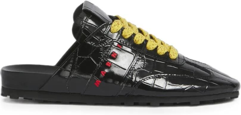 Marni Softy Soccer leren slip-on sneakers met krokodillen-effect Zwart
