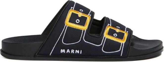 Marni Slippers met borduurwerk Zwart