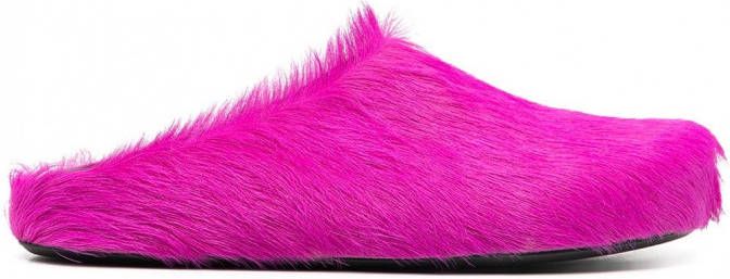 Marni Fussbett Sabot slippers met kalfshaar Roze