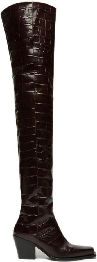 Max Mara crocodile-print calfskin thigh-high cowboy boots brown Bruin