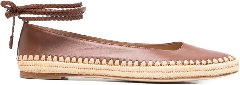 Max Mara Leren ballerina's met gevlochten afwerking Bruin
