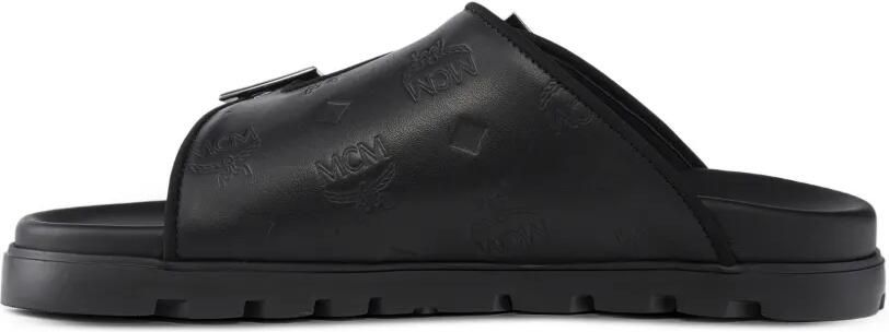 MCM Leren sandalen met monogram-reliëf Zwart