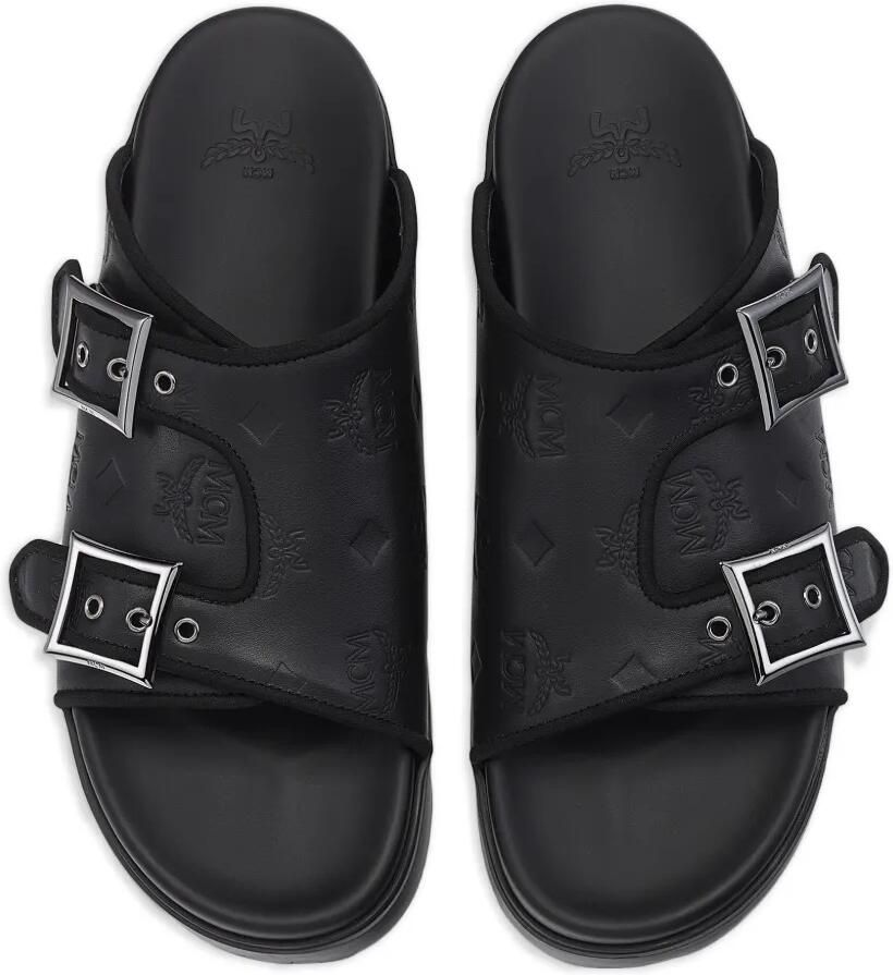 MCM Leren sandalen met monogram-reliëf Zwart - Foto 2