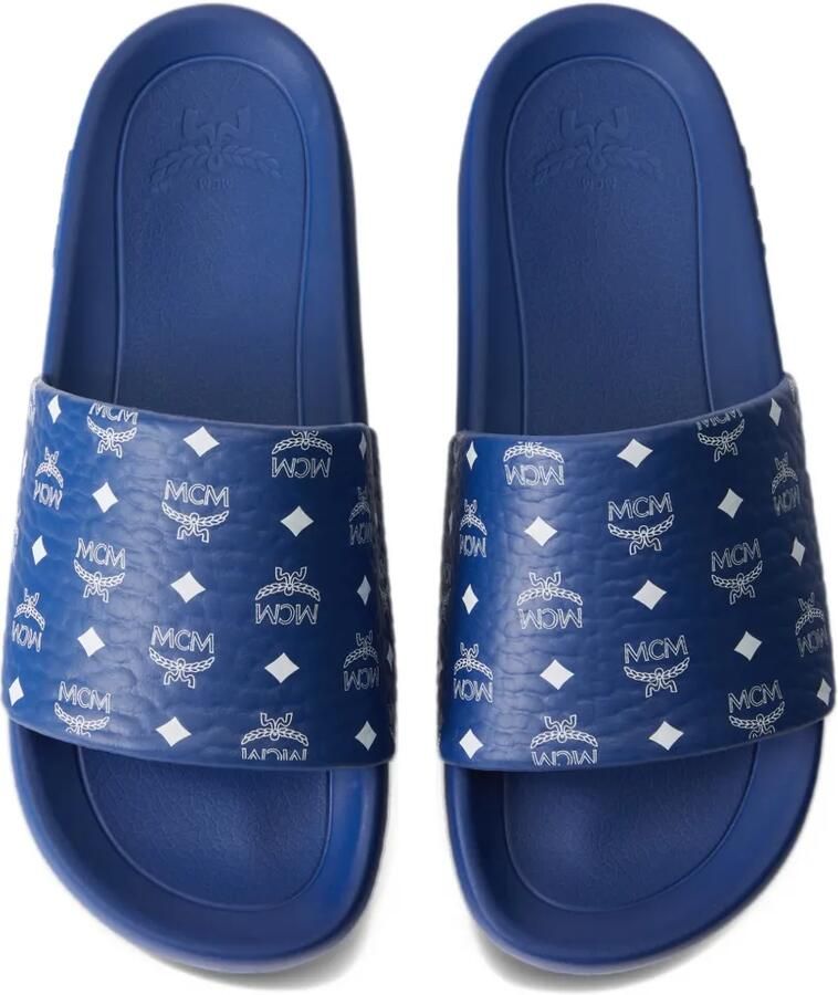 MCM monogram-print rubber slides Blauw - Foto 3
