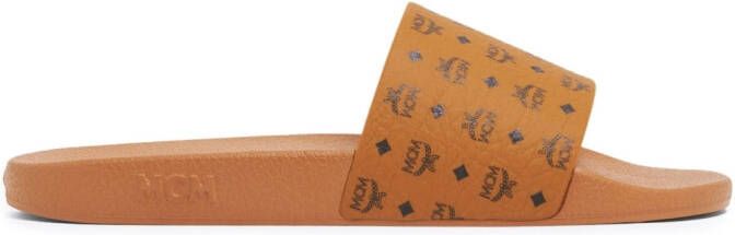 MCM Slippers met logoprint Bruin