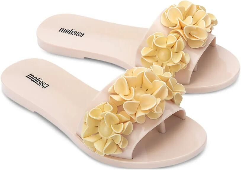 Melissa Babe Springtime slippers verfraaid met bloemen Beige