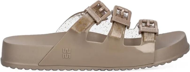 Melissa Cozy buckle-fastening glitter-effect slides Beige