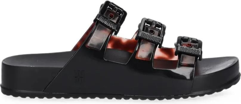 Melissa Cozy triple buckle-strap slides Zwart