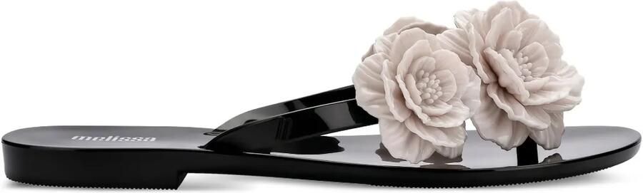 Melissa Harmonic Springtime teenslippers verfraaid met bloemen Zwart