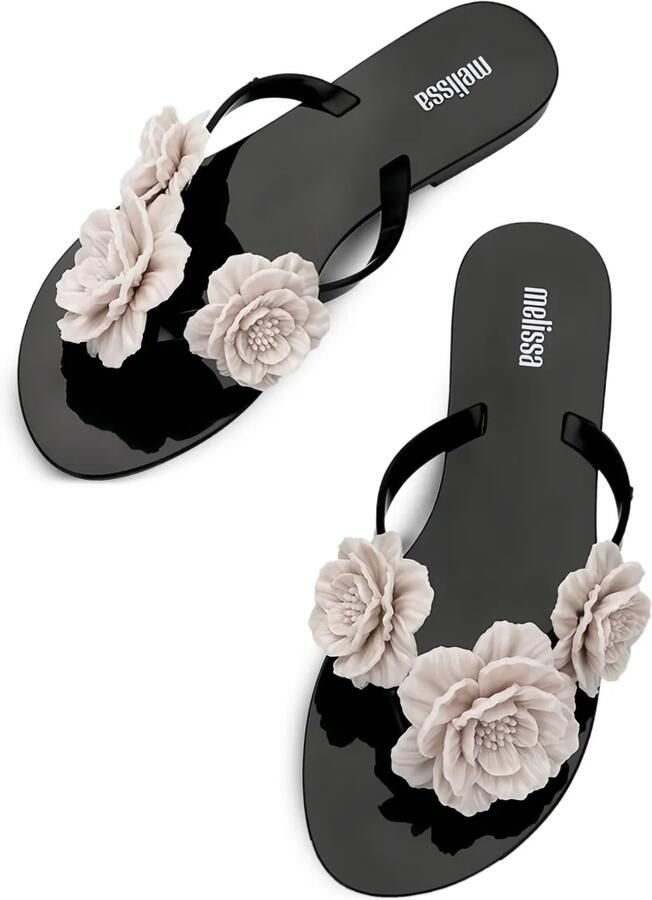 Melissa Harmonic Springtime teenslippers verfraaid met bloemen Zwart - Foto 2