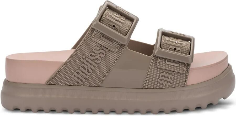 Melissa Slippers met dubbele bandjes en plateauzool Beige