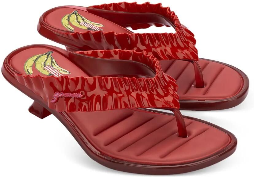 Melissa x Ganni sandalen met kitten hak en ruches Rood