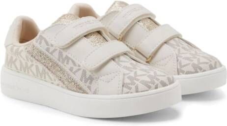 Michael Kors Kids glitter-detailing monogram-print sneakers Beige