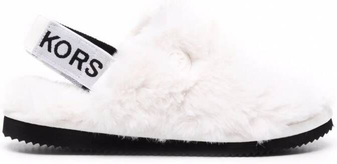 Michael Kors Elsie slippers met imitatiebont Wit