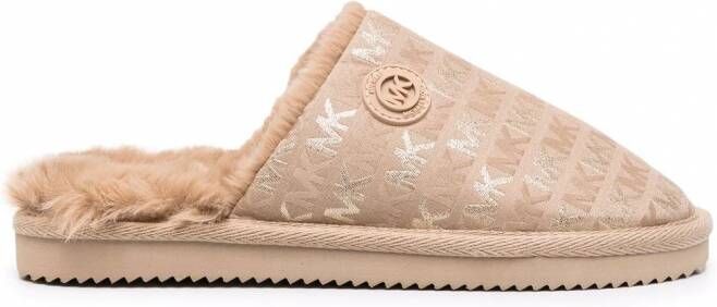 Michael Kors Janis slippers met monogramprint Beige