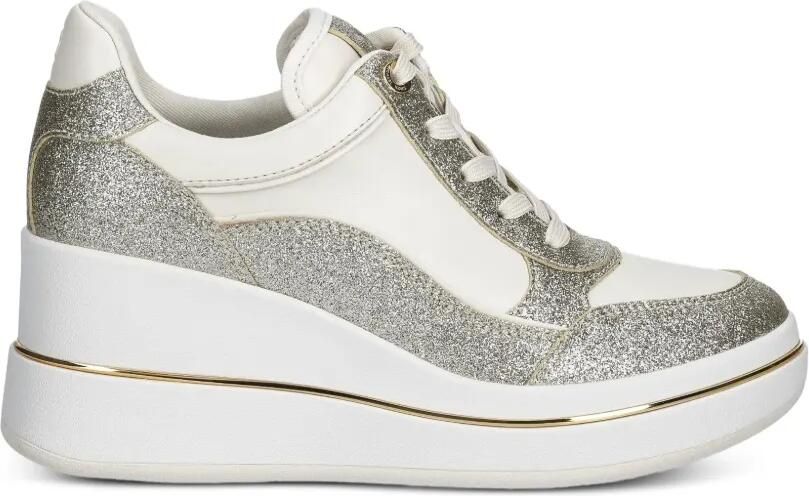 Michael Kors Emmy Signature leren sneakers met sleehak en logo Beige